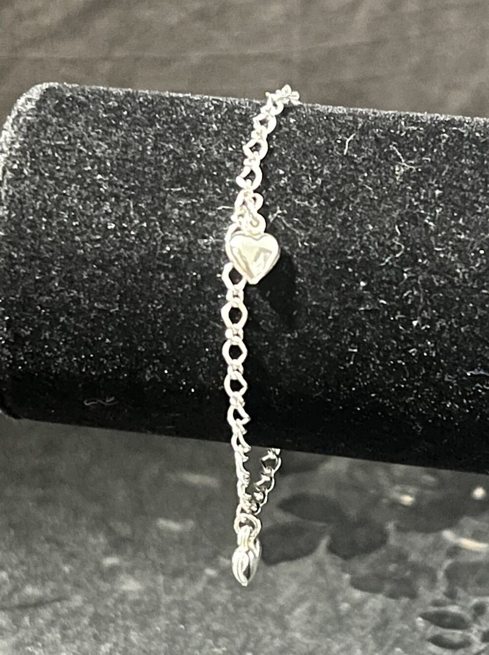 Vintage 925 Sterling Silver Heart Charm Link Bracelet 7”